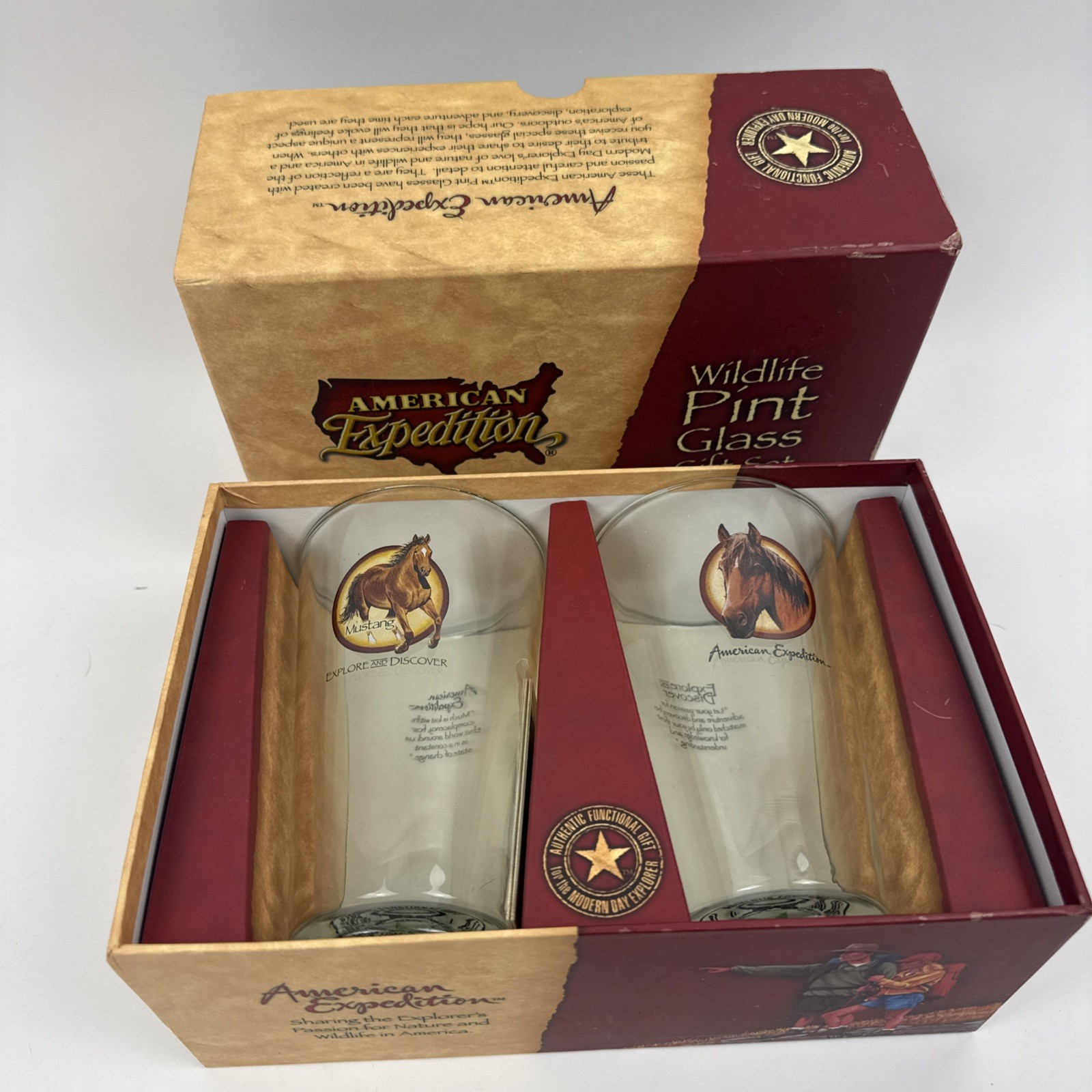 American Expedition Wildlife Pint Glass Gift Set Mustangs Horse