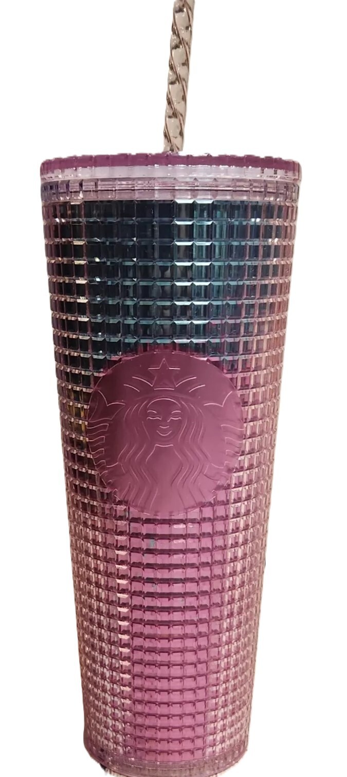 New Starbucks 2021 Summer Pink & Blue Grid Kaleidoscope 24 oz Venti Tumbler NWT
