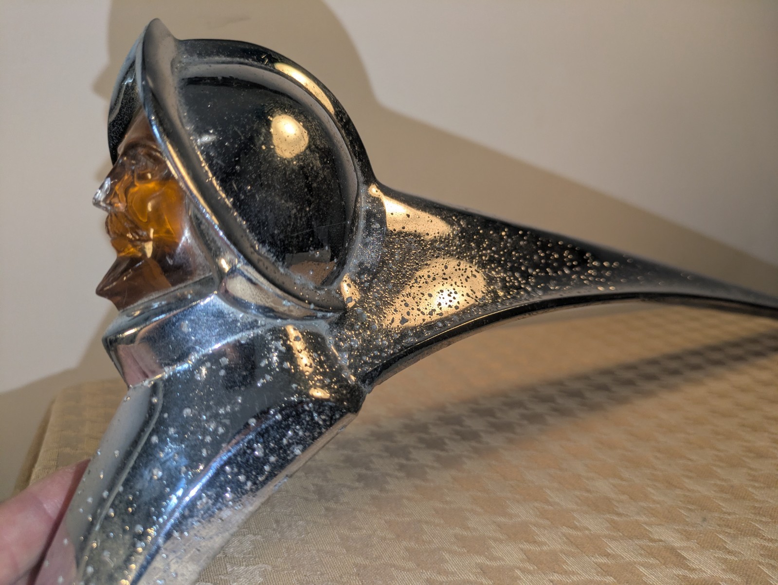 1951 DeSoto Conquistador Hood Ornament Amber Lucite Face Original OEM Mopar