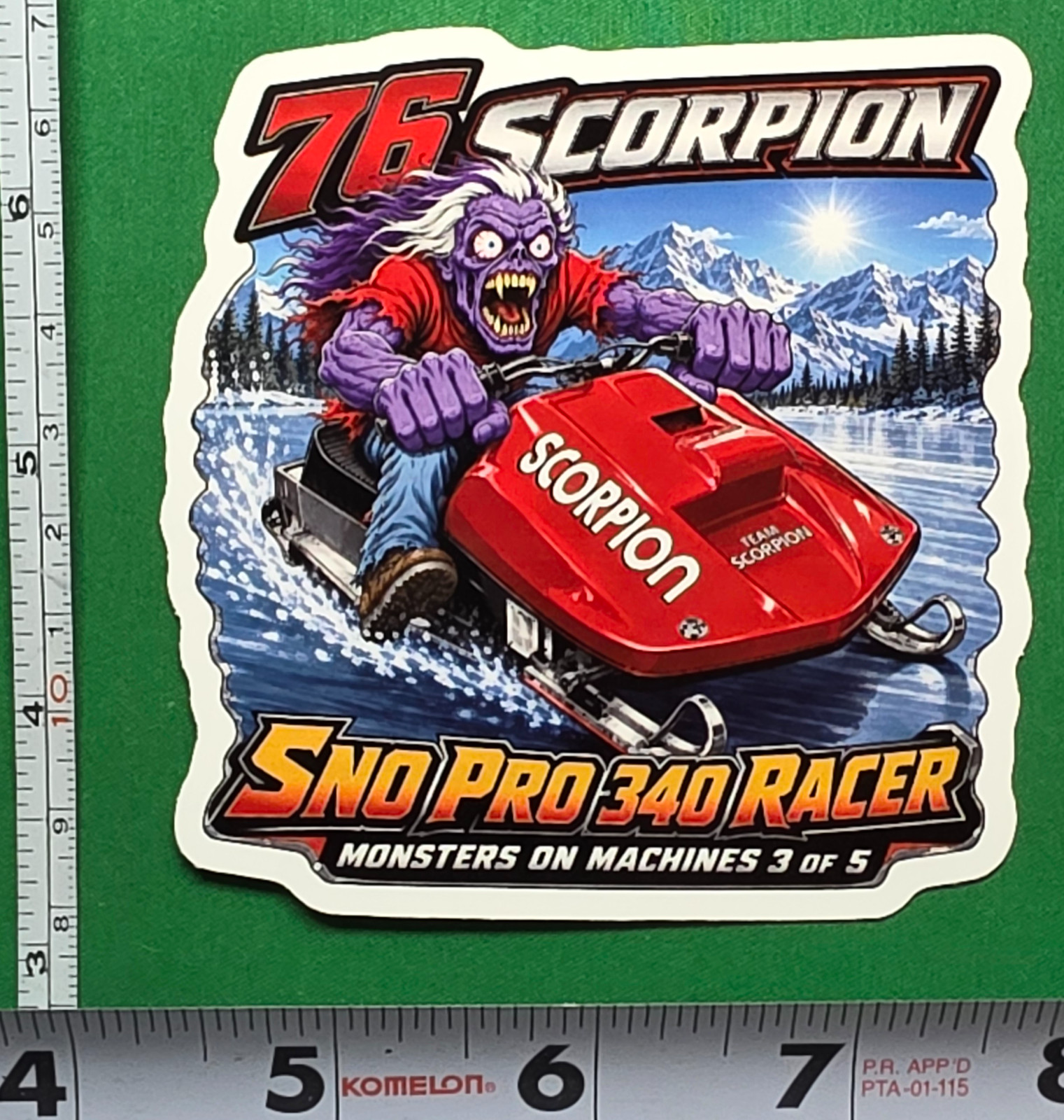 1976 Scorpion Sno Pro 340 Racer Snowmobile 9x9cm Durable Die-Cut Vinyl Sticker
