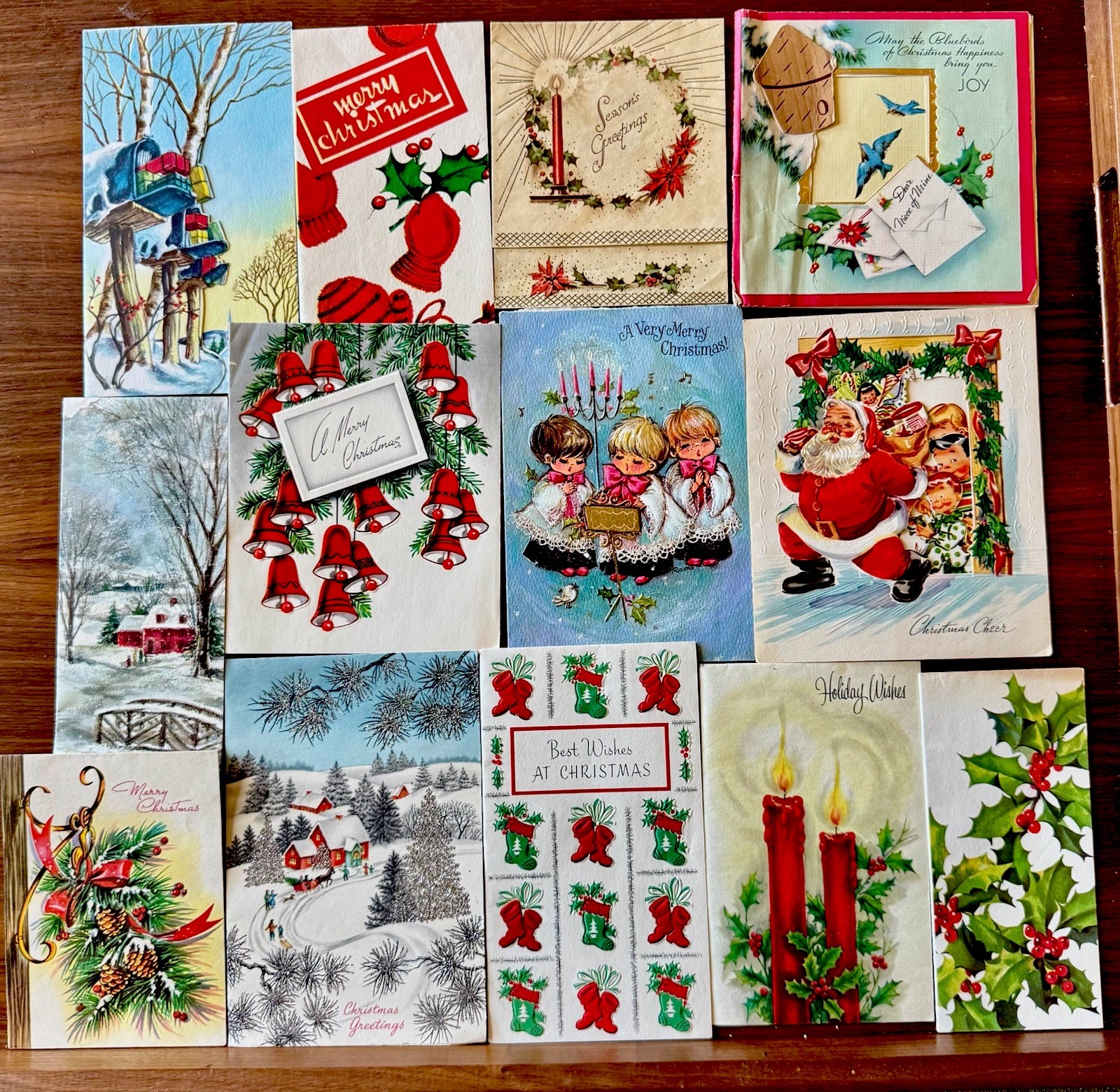 Lot of 13 Vintage MCM Holiday/Christmas Cards 1940s/1950s/1960s USED