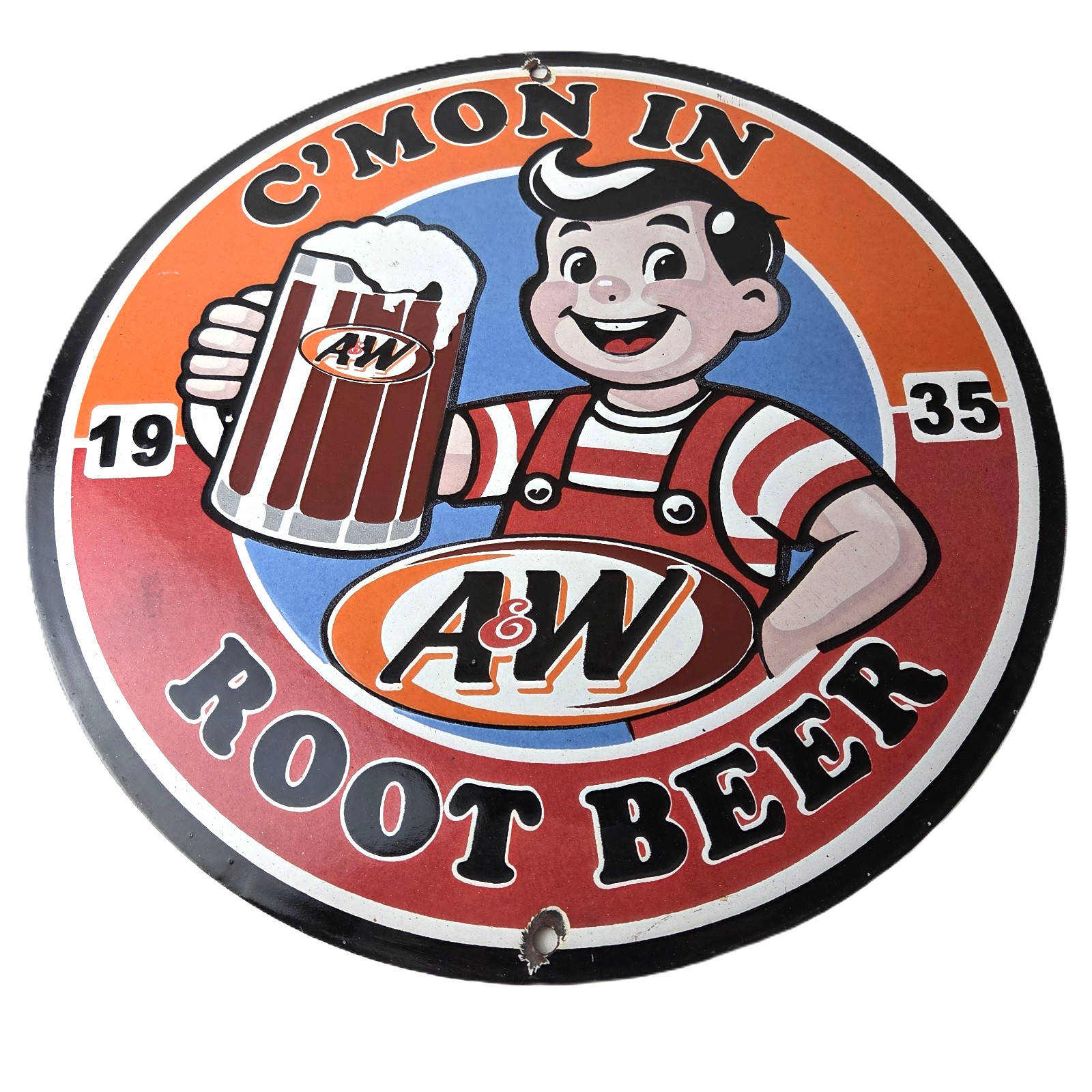 Vintage Root Beer Sign - A&W Beverage Old Fashion Porcelain Collection Ad Sign