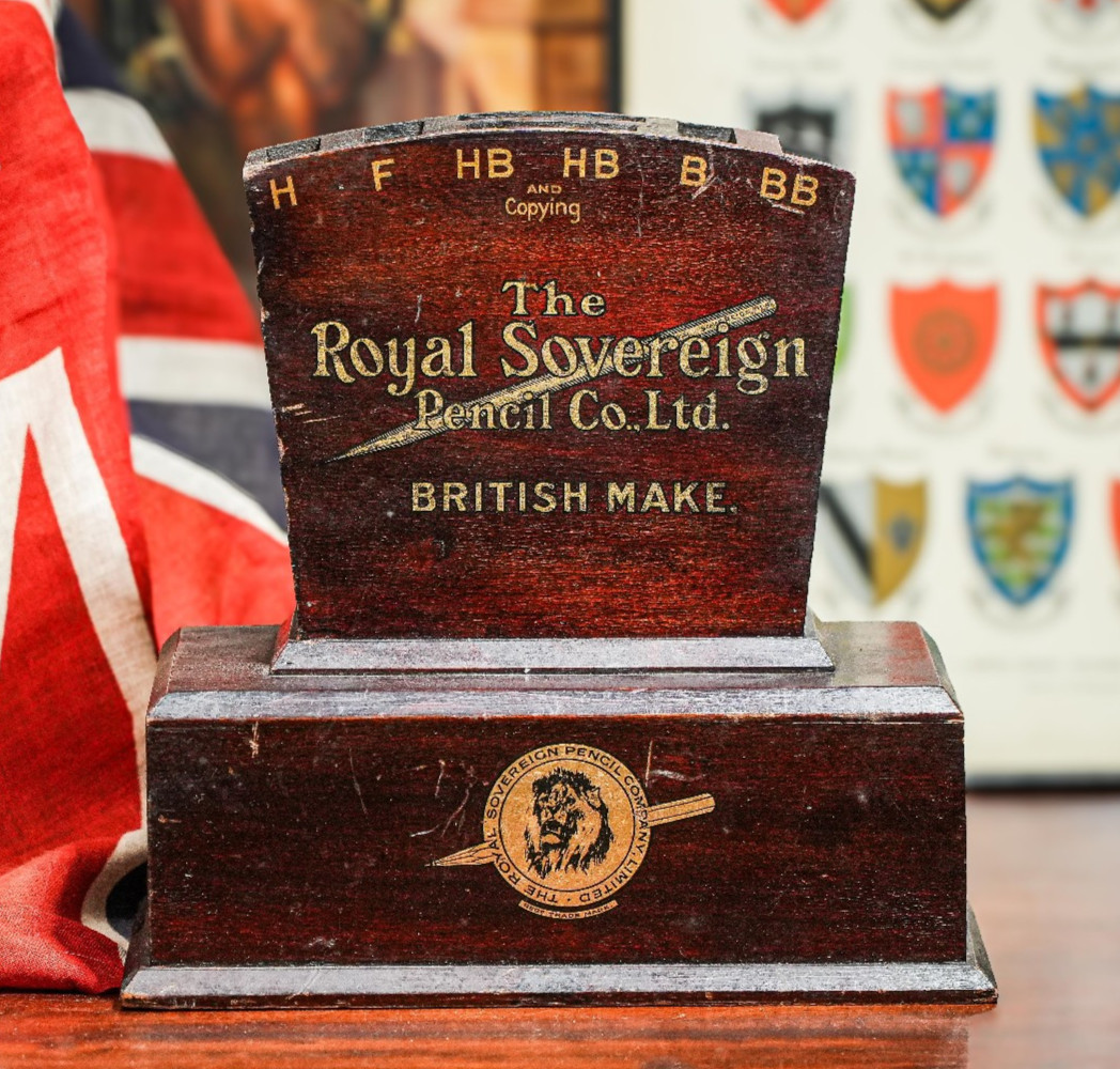 Rare Antique Royal Sovereign Pencil Co Wood Sign Retail Store Display Case