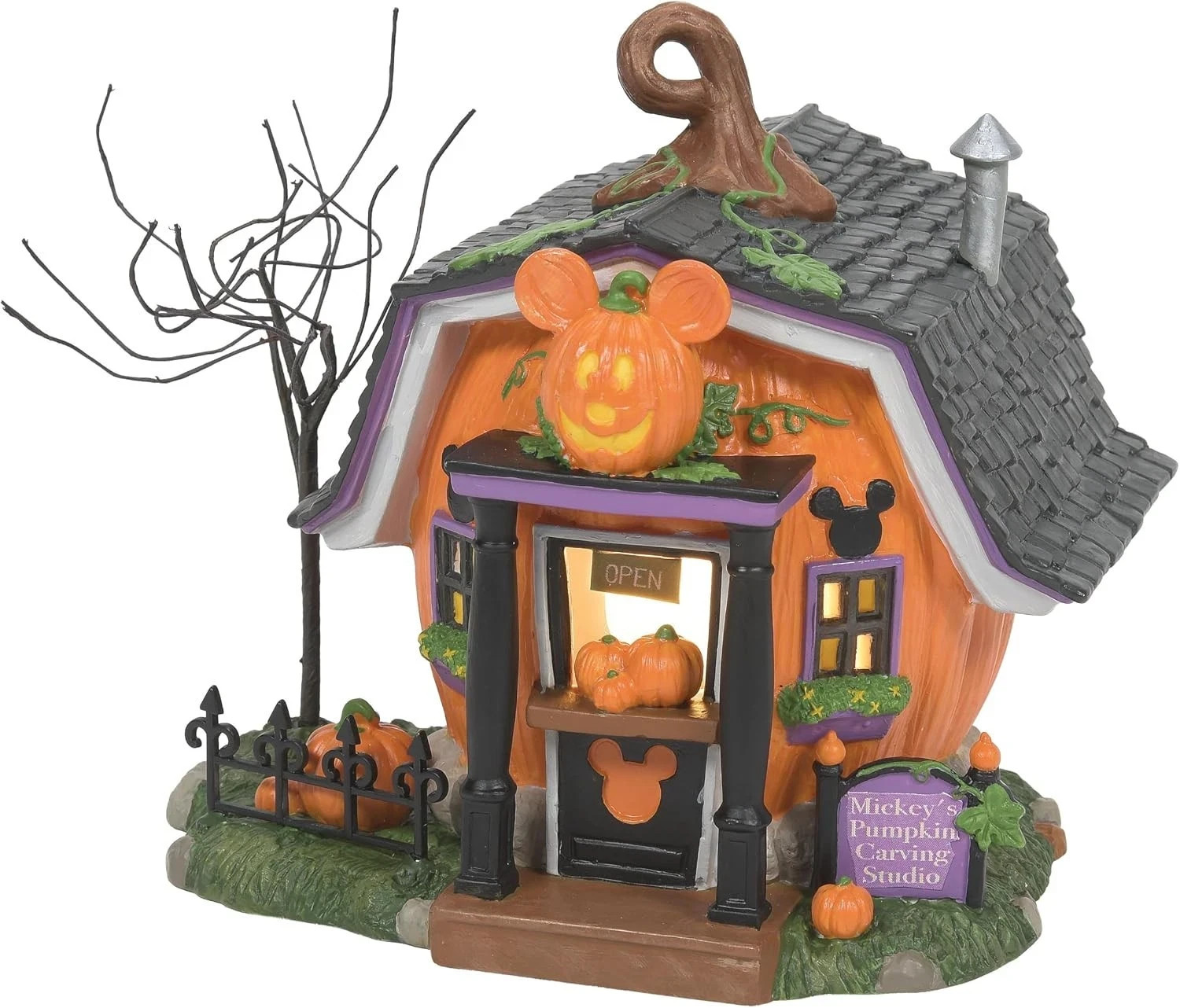 New Dept 56 Mickey\'s Pumpkintown Carving Studio Disney Village Halloween 6012310