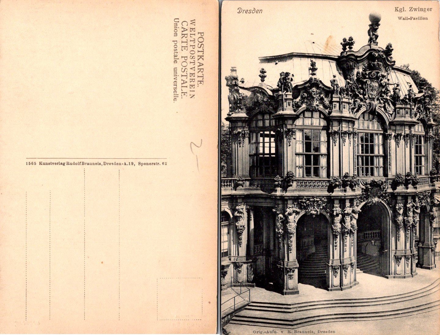 Kunstverlag Rudolf Brauneis Dresden Kgl Zwinger Wall-Pavillon Postcard Unposted