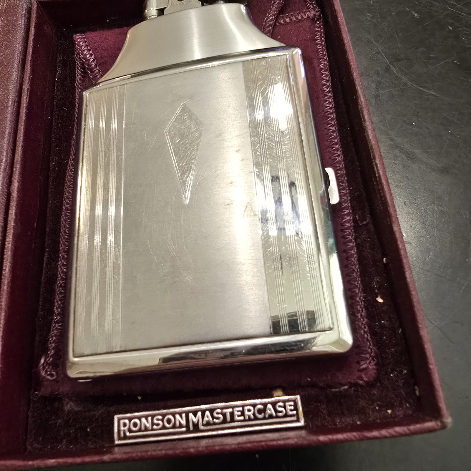 Vintage Ronson Lighter Cigarette case 1940's Art Deco RONSON Mastercase in box