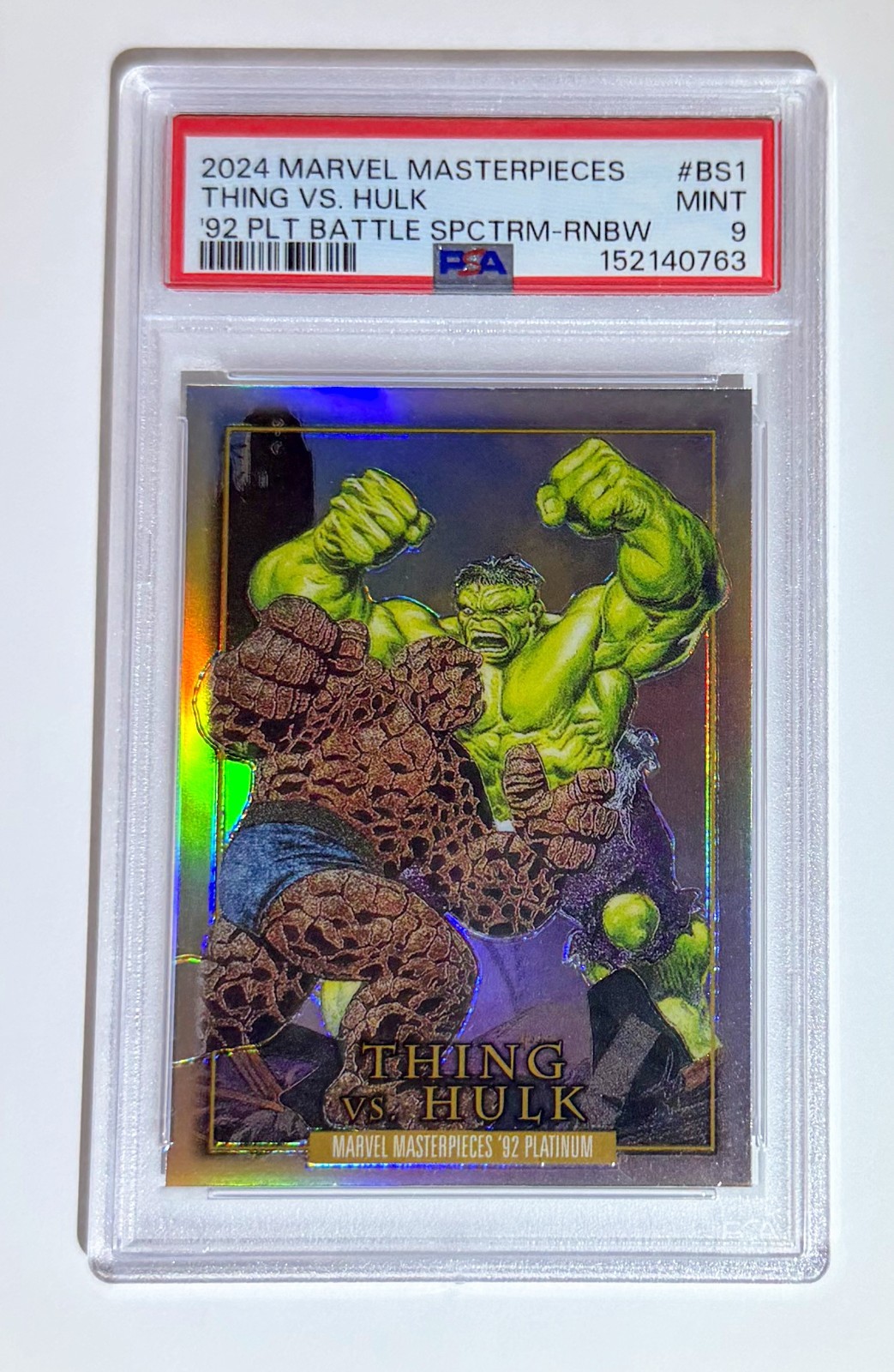 2024 Marvel Masterpieces '92 Platinum THING VS. HULK #BS1 Rainbow Parallel PSA 9