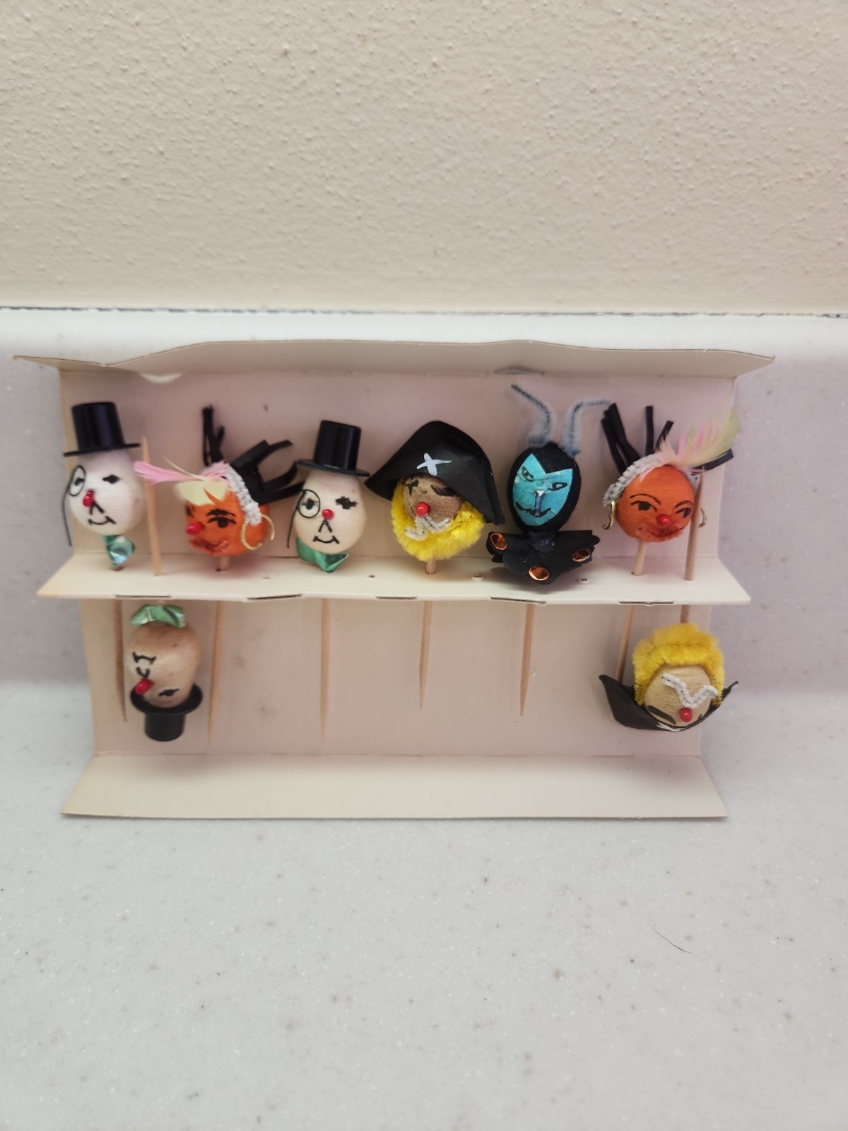 Vtg Spun Cotton Wadding Doll Head Cake Picks Japan Halloween Party Display Lot
