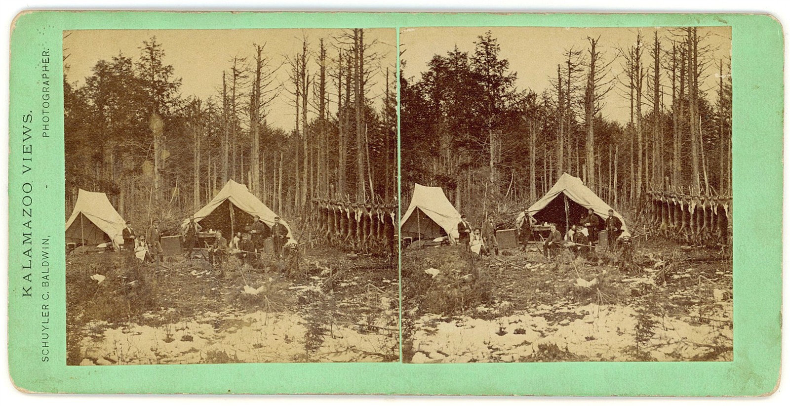 MICHIGAN STEREOVIEW - Kalamazoo - Vibrator Hunting Club Camp - SC Baldwin 1870s