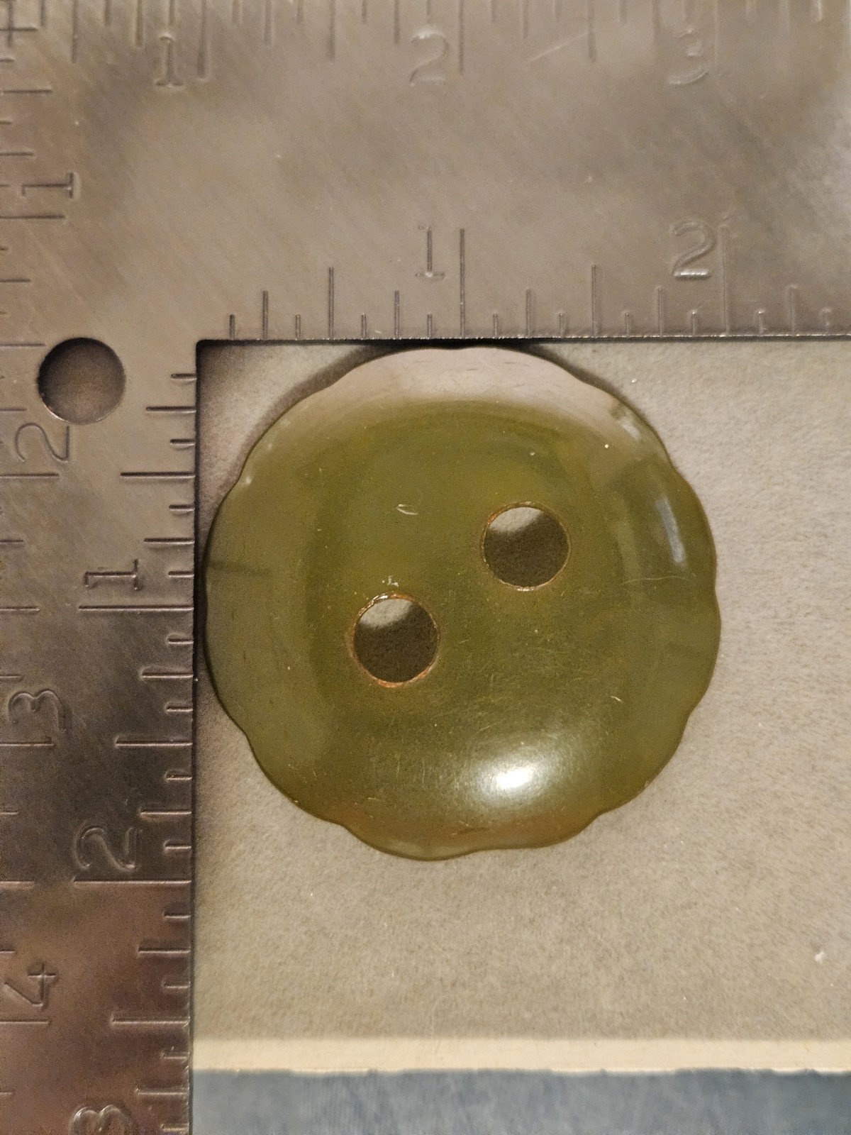 Vintage Large Round Bakelite Button Olive Green Scalloped Edge 2 X 2 Tested