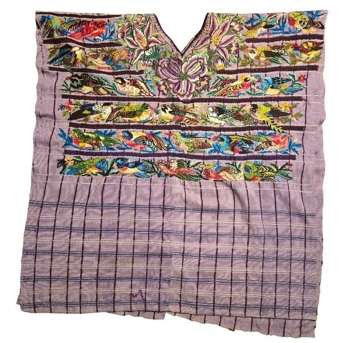 Vintage Santiago Atitlan Guatemalan Huipil Hand Embroidered & Woven Cotton/Silk