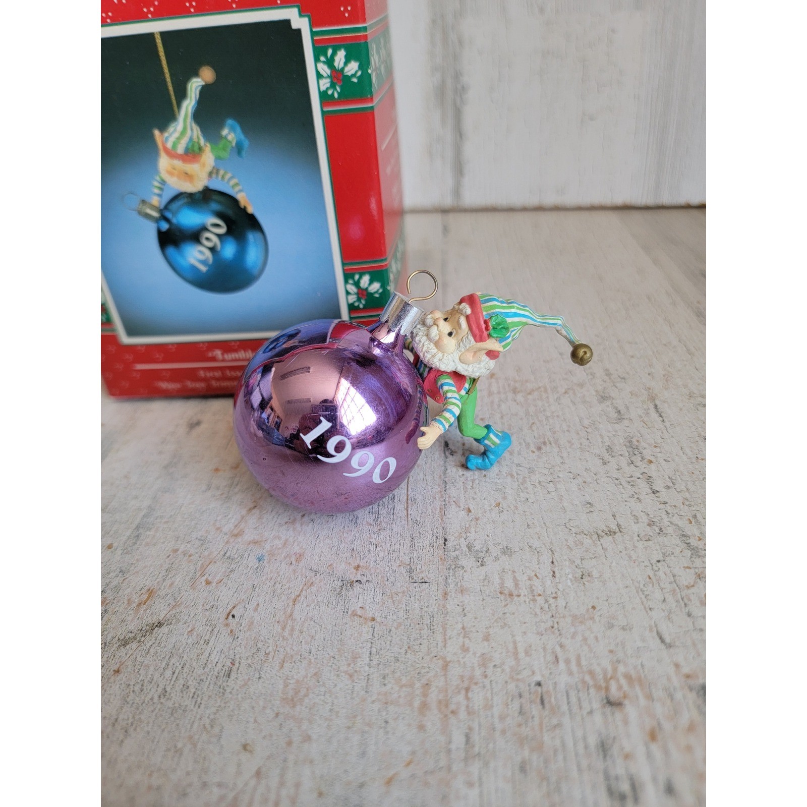 Enesco tumbles elf ornament ball Santa\'s helper vintage Xmas Unique Home