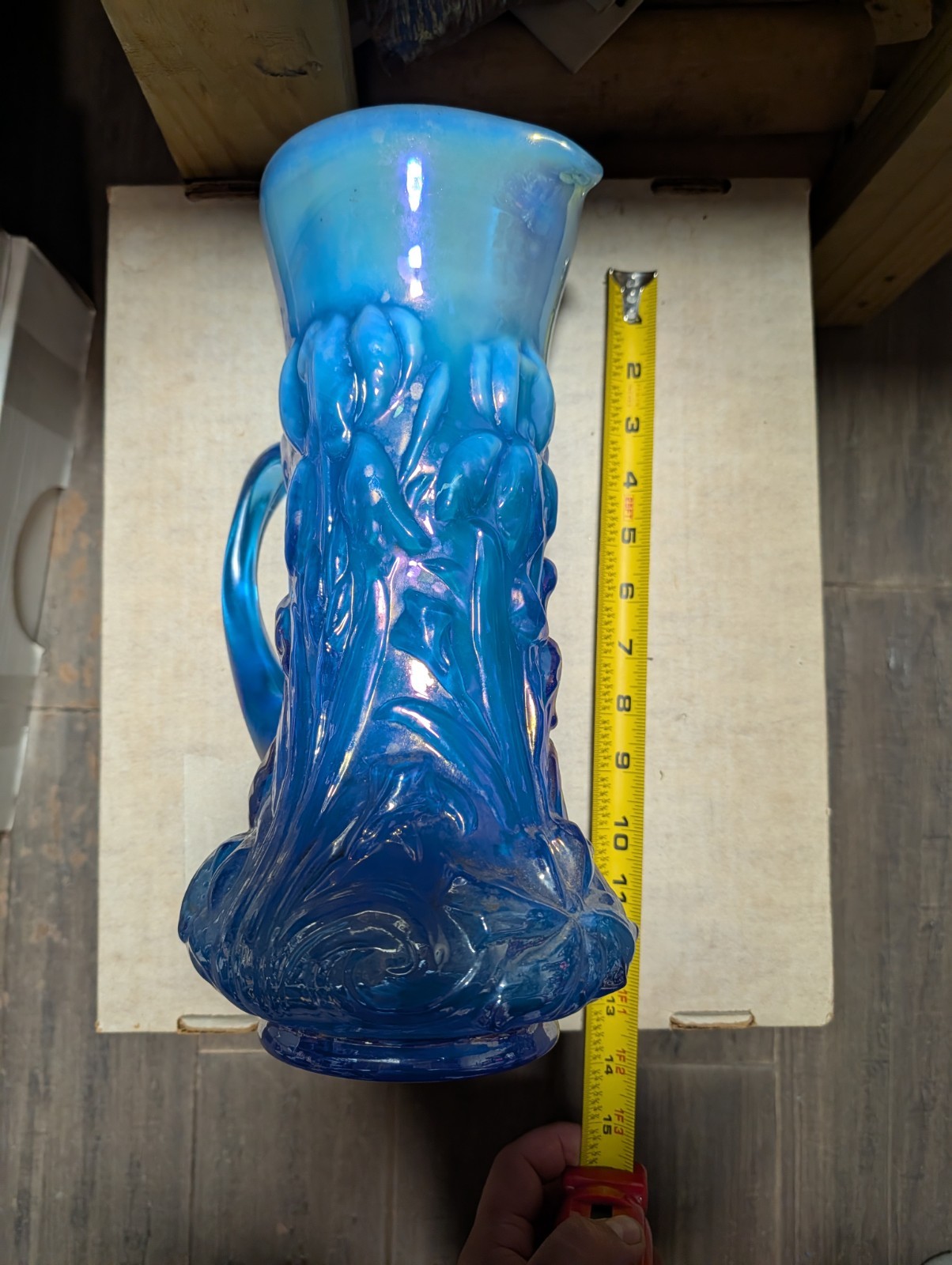 Vintage 1992 Blue Gibson Glass Heavy Water Pitcher