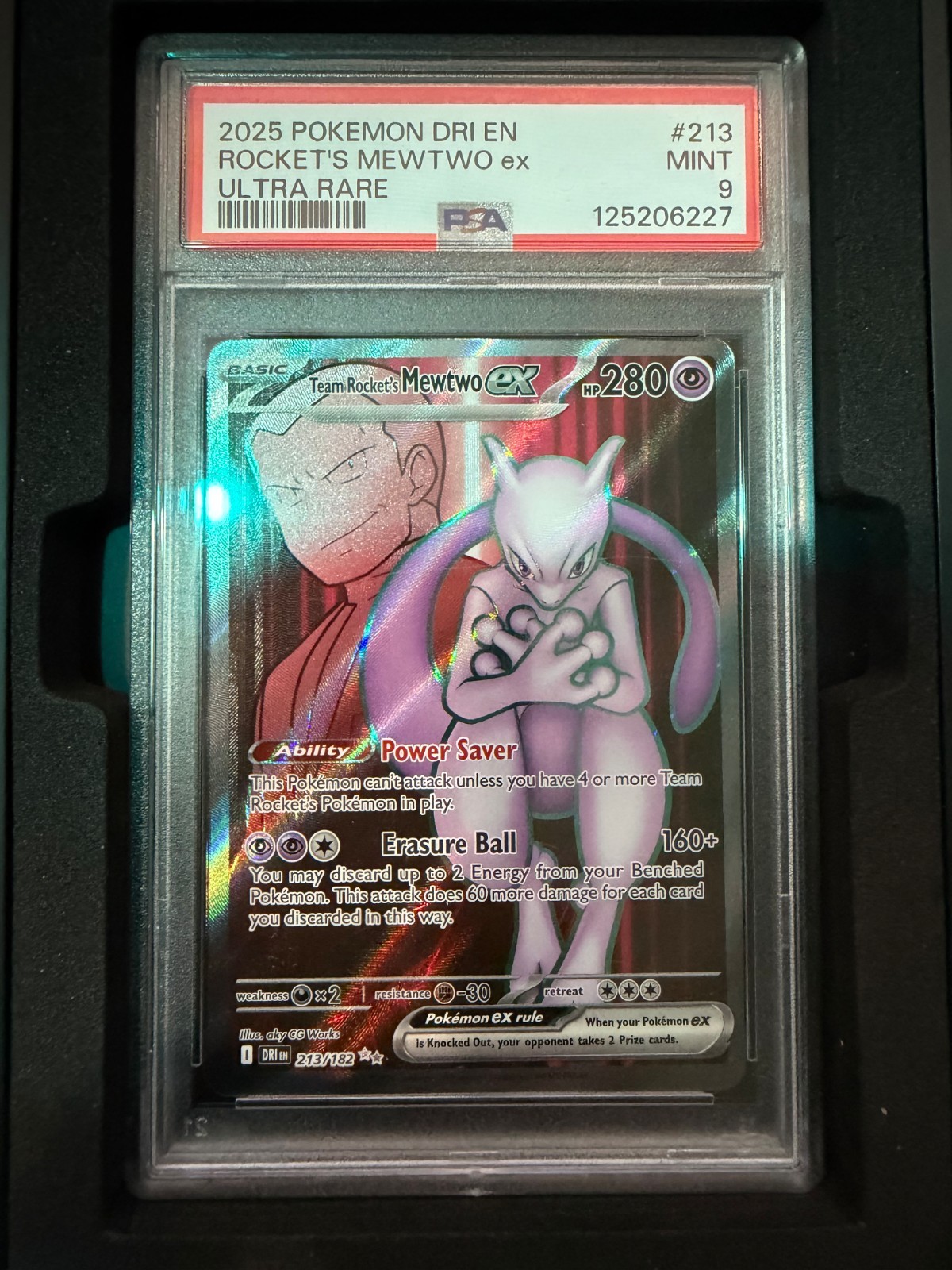 Team Rocket's Mewtwo ex 213/182 Sv10: Destined Rivals Holo PSA 9