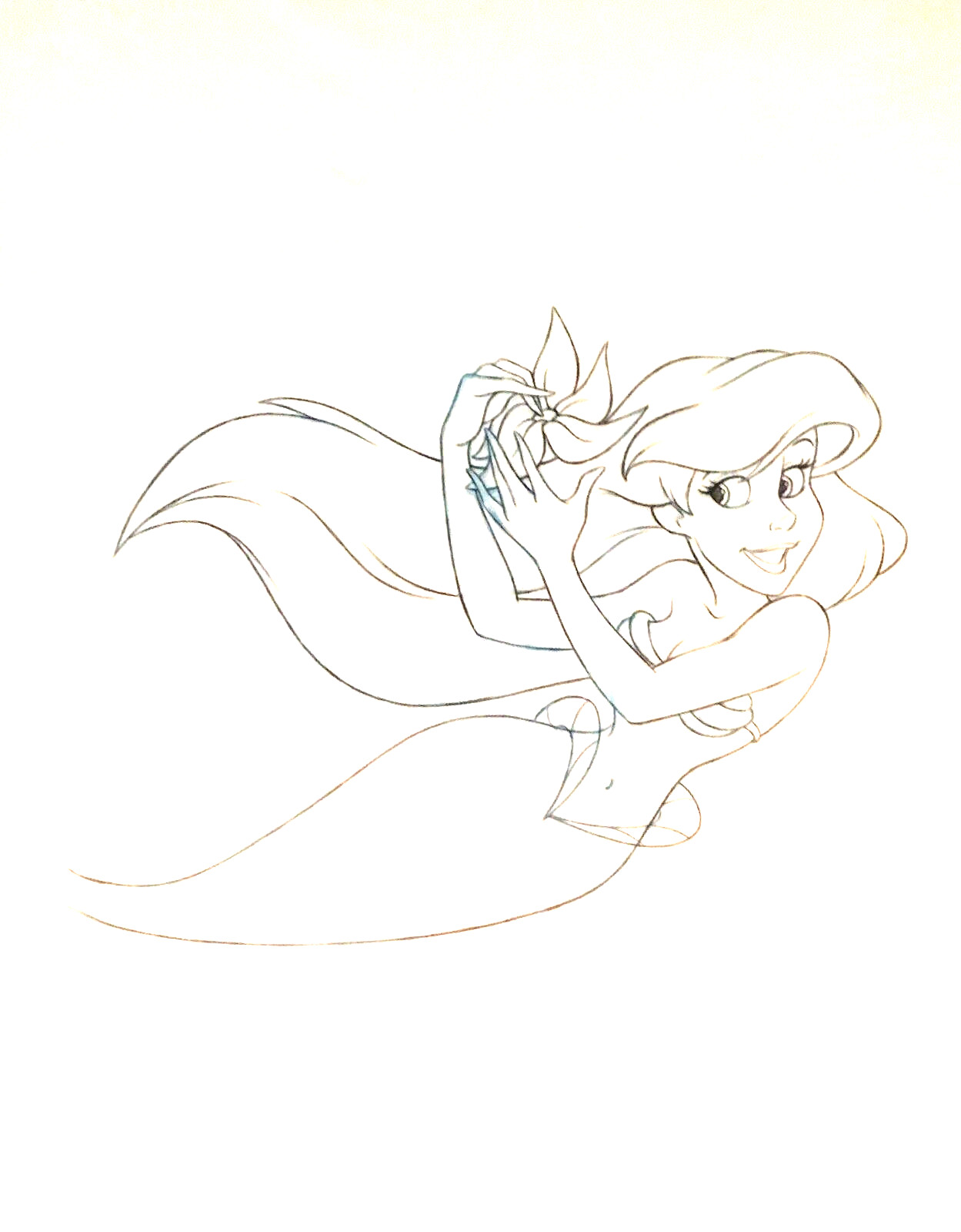 Disney: Little Mermaid: Ariel- Original Drawing- Flower in Her Hair