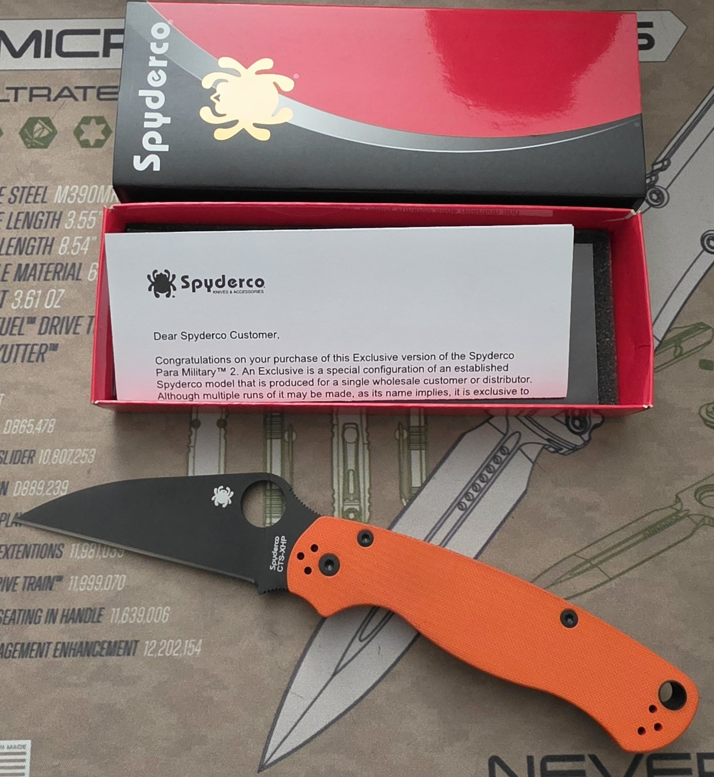 BNIB Spyderco C81GPWCORBK2 Paramilitary 2 Wharncliffe DLC Orange CTS-XHP