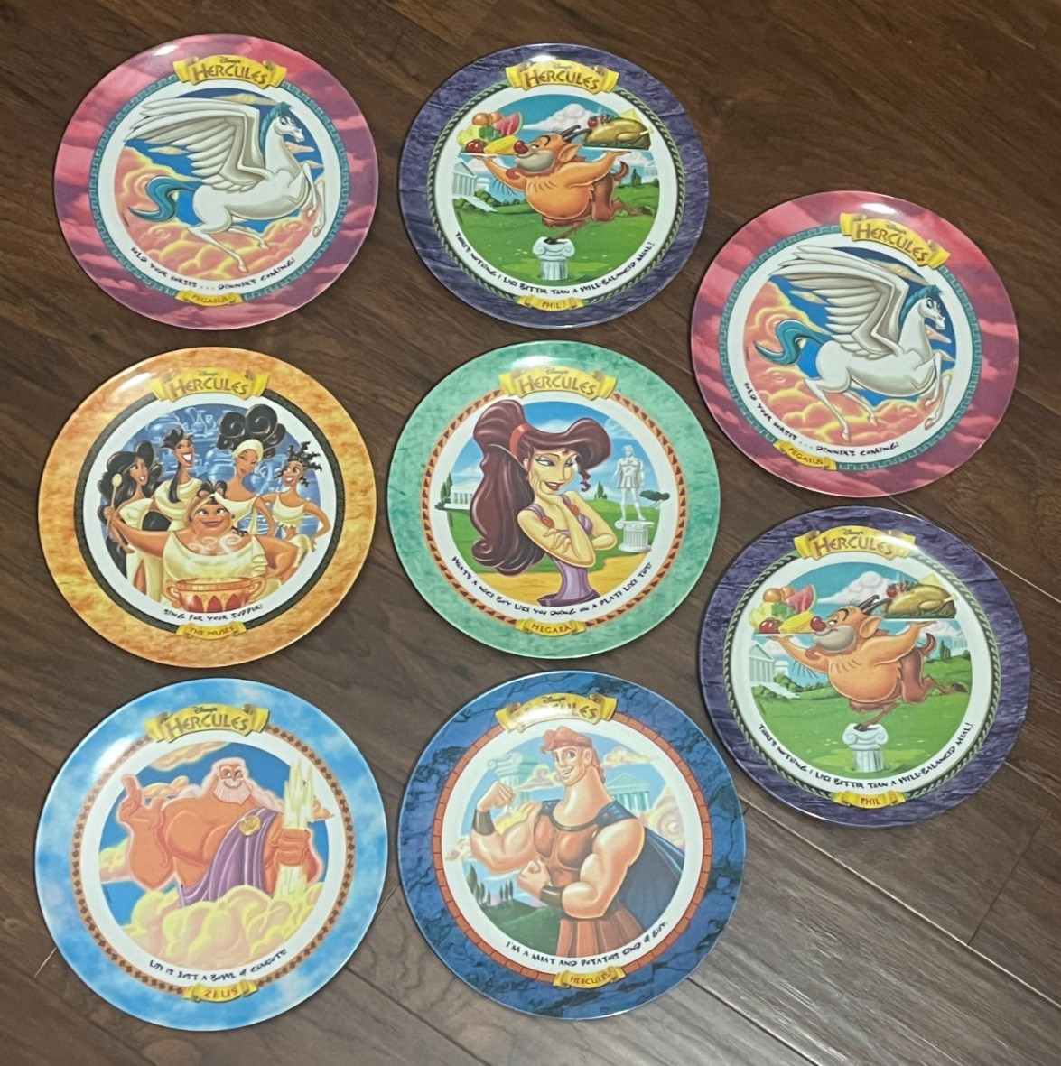 Vintage 1997 McDonalds Disney Hercules Plates Melamine Complete Set (2 spares)