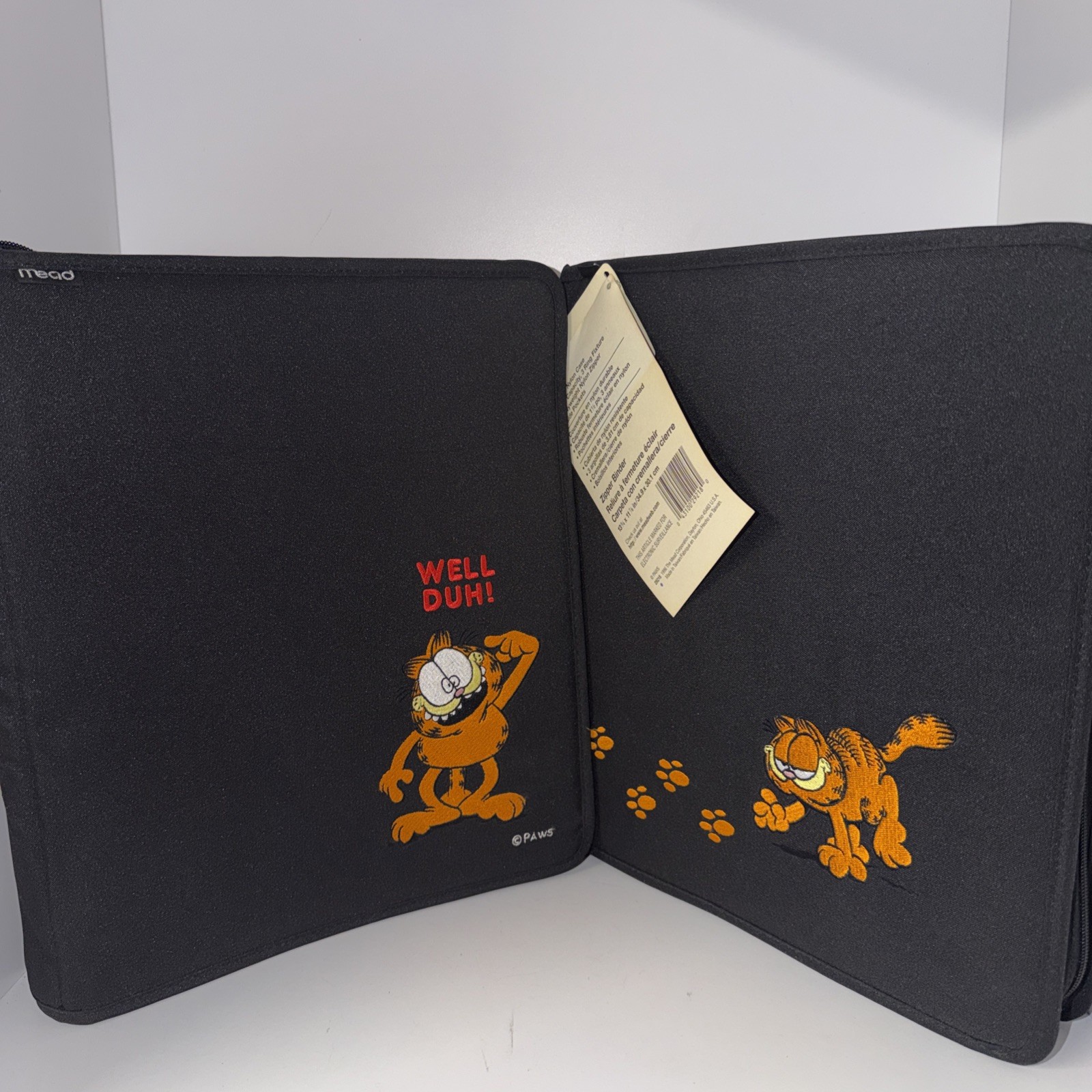 Lot of 2 90’s Garfield Mead 3 Ring Binder Zipper Black Embroidered 