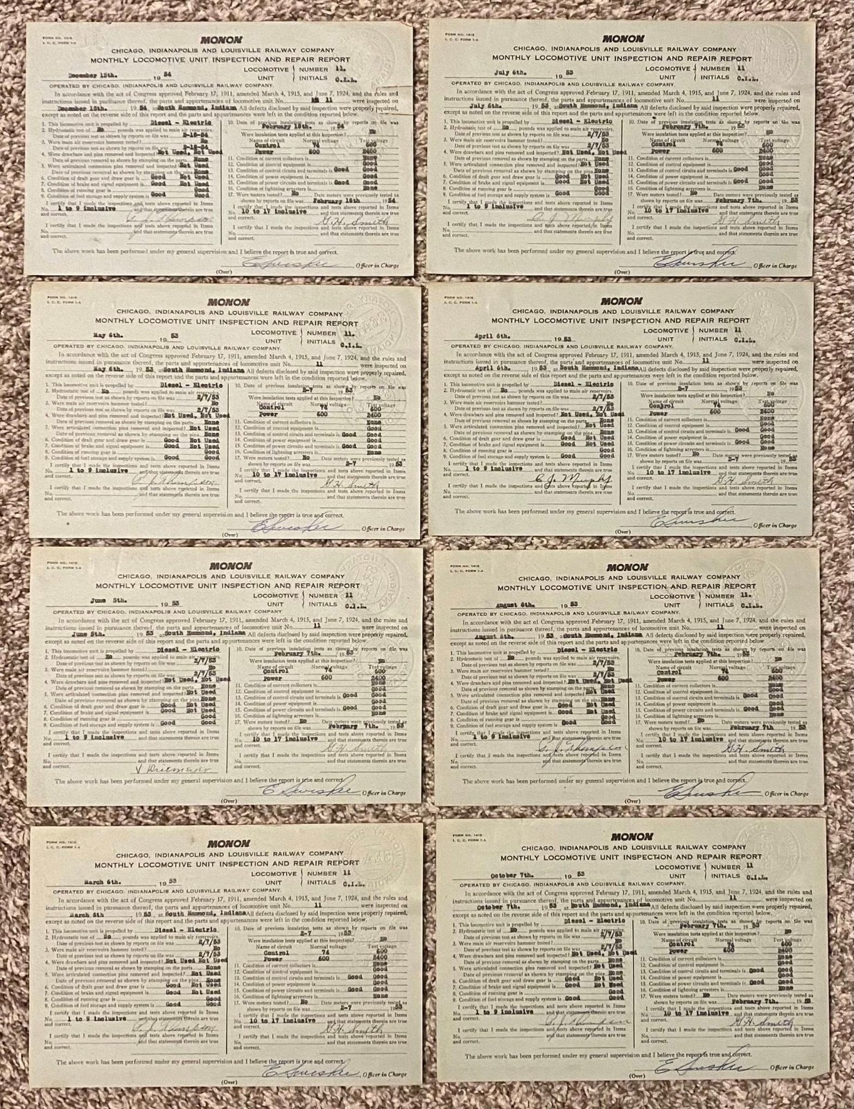 Monon Railroad NW2 #11 headlight control switch box cover & cab cards 1953-1954