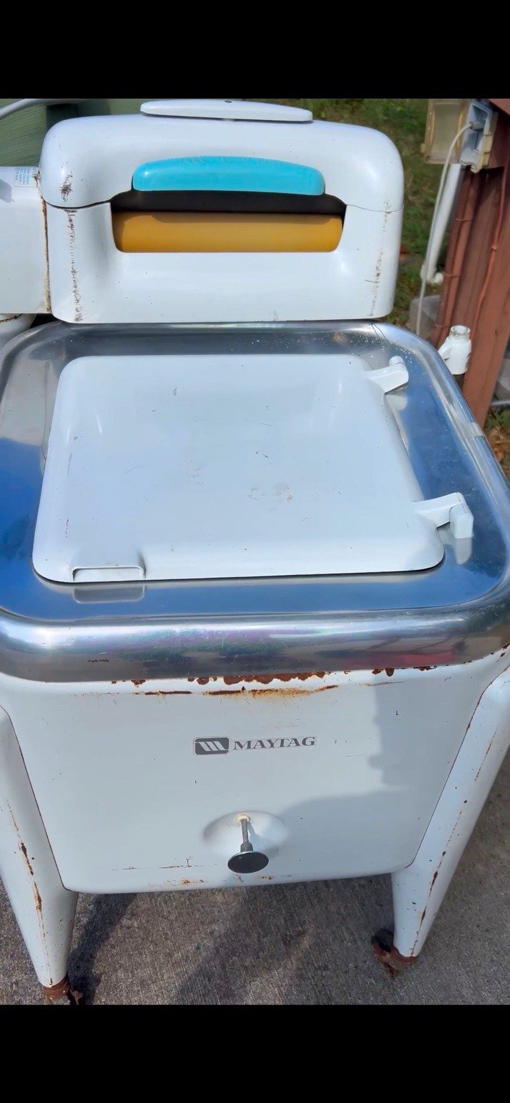Maytag Vintage Top-Loading Washing Machine Washer, White/Silver/Blue