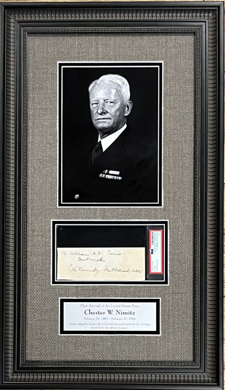 Chester W. Nimitz (WWII Admiral)  custom framed cut photo display-PSA