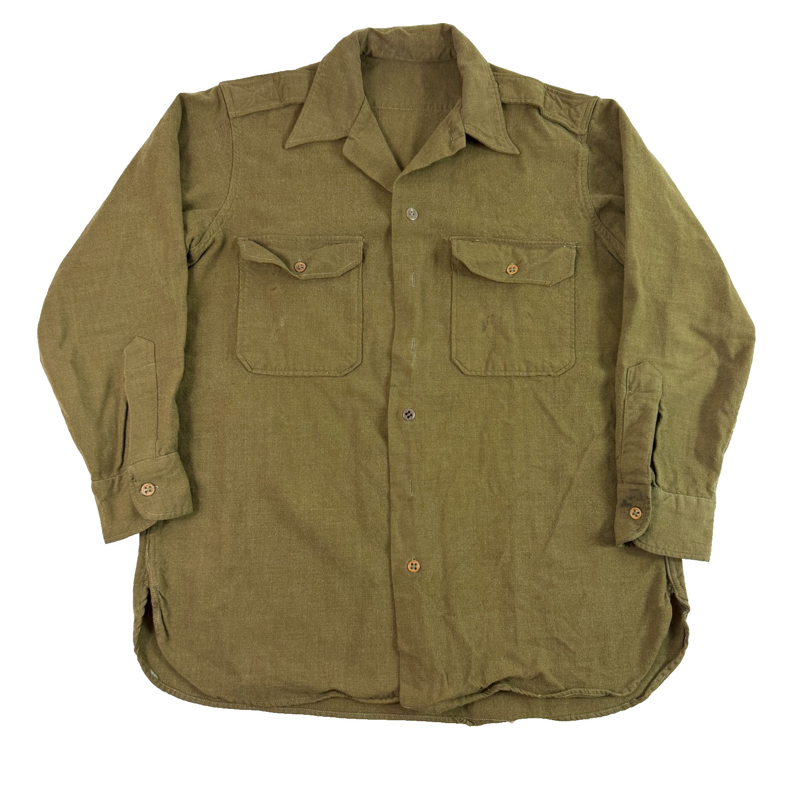 Vintage 40s WWII US Army M1937 Wool Field Shirt XL Mustard Military Original