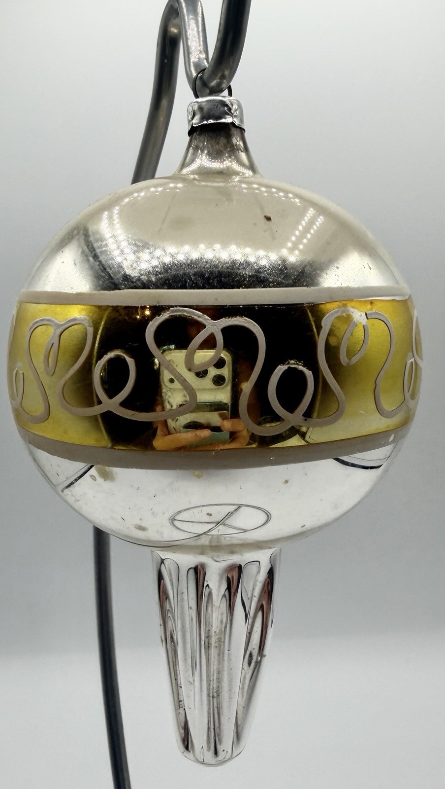Vtg West German Glass Christmas Ornament Silver Gold MCM Finial Fluted Drop 4”