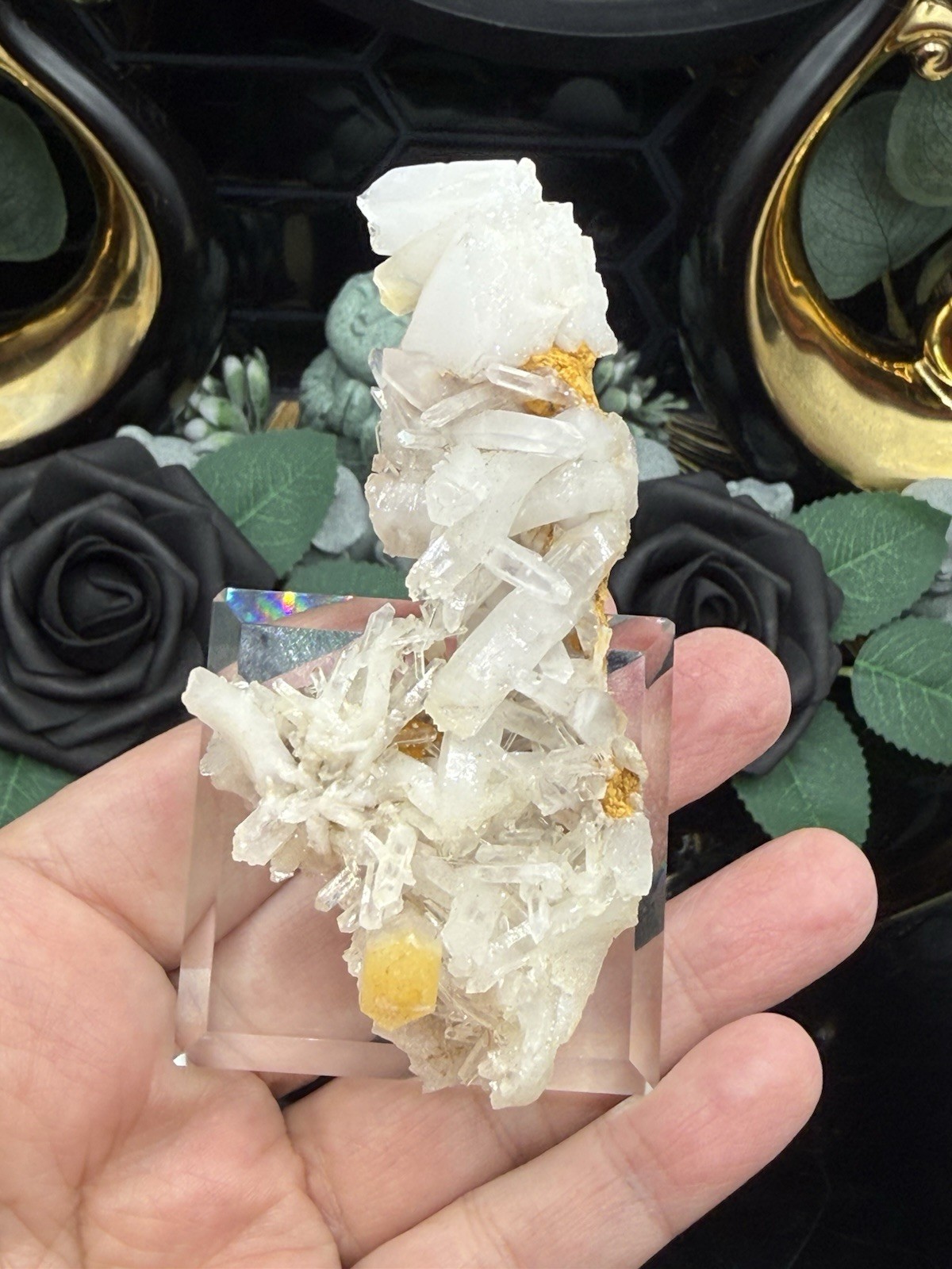 Natural Colombian Quartz Specimen w/ display  on a cloud