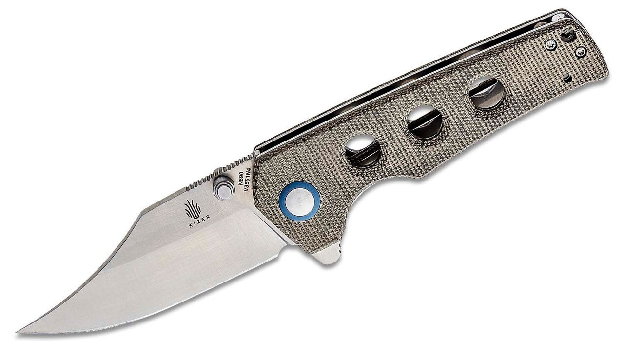 Kizer Junges Folding Knife, Green Micarta Handles V3551N4