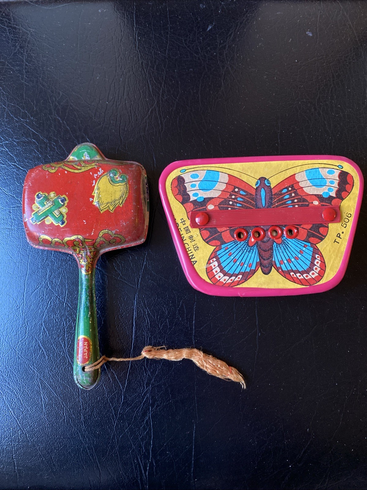 VTG Japanese Metal Rattle Asian Noisemakers Holiday Tassel Butterfly Accordion
