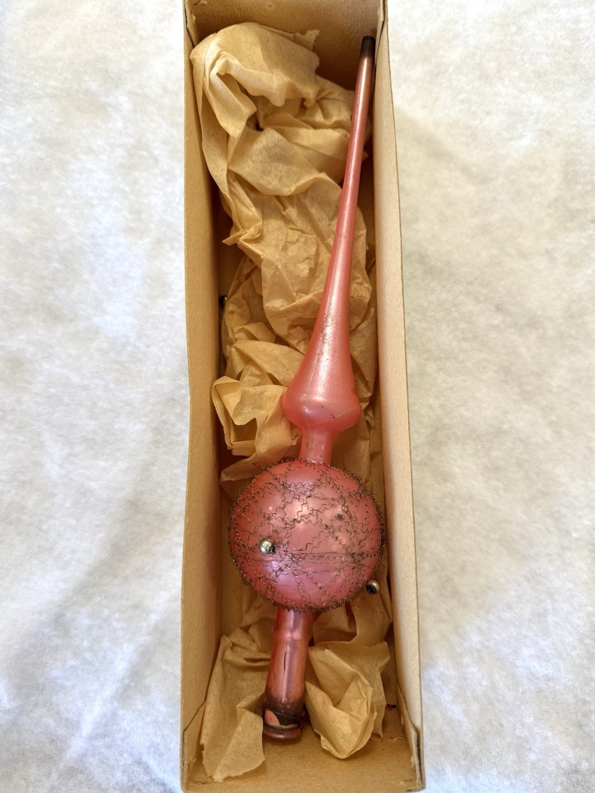 Vintage German LIGHT PINK Mercury Glass Christmas Tree Topper Wire Wrapped