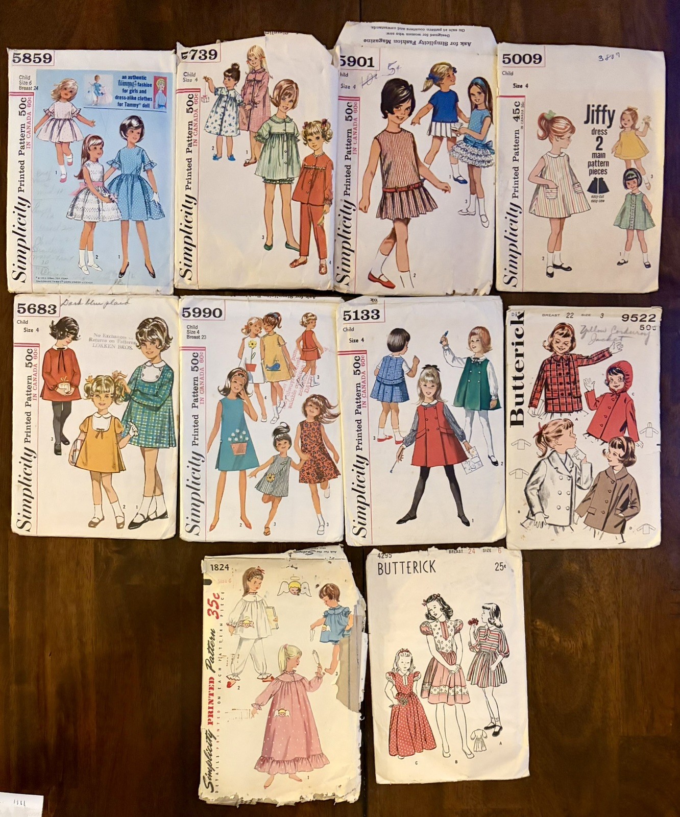 VTG 1960\'s Lot of Girl Clothing Patterns Most Size 4 & Tammy Doll Matching Dress