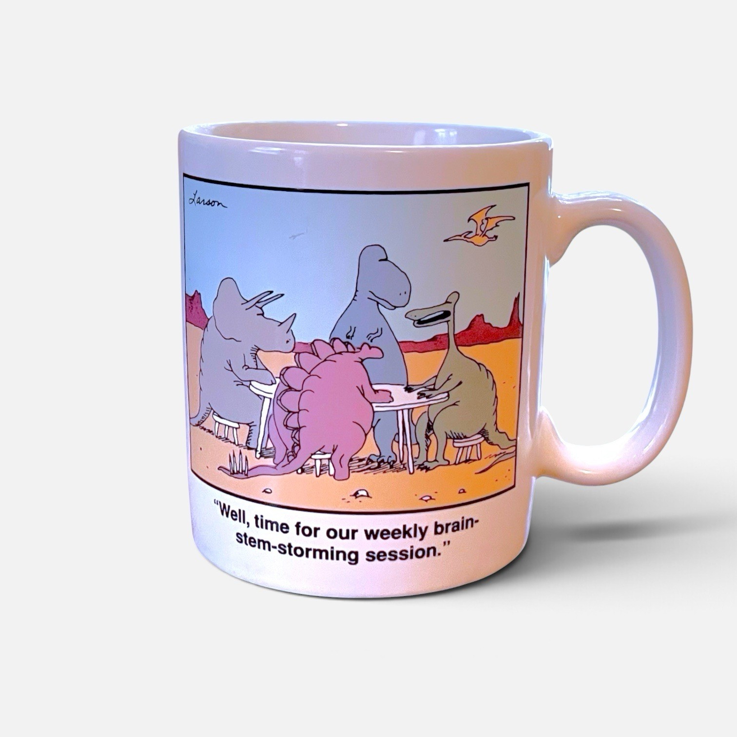 Vintage The Far Side Mug Dinosaurs Brain Stem Storming Session Gary Larson