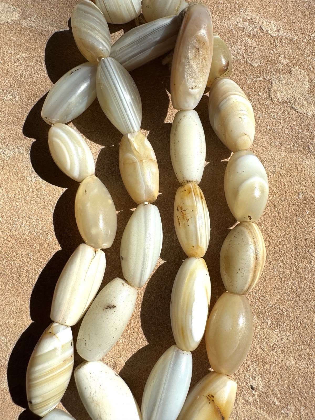 Vintage White Agate Oval Elongated Beads 32\