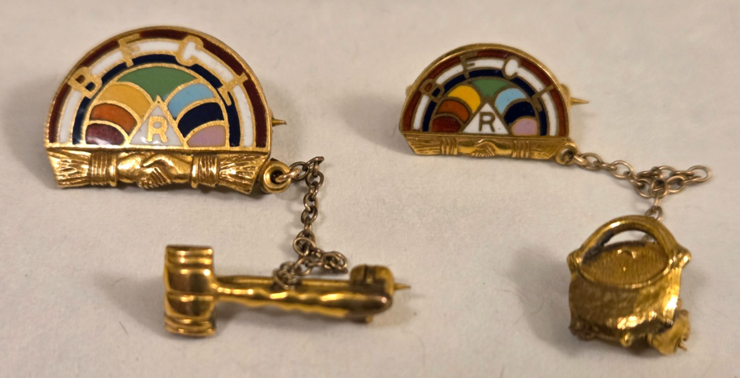 Vtg BFCL International Order Rainbow Girls Masonic Gold Filled Pin Lot 2 pins