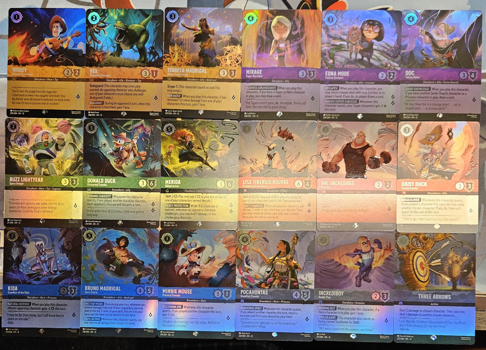LORCANA #12 WILDS UNKNOWN COMPLETE EPIC FOIL SET 205-222 BUZZ  WOODY MINNIE REX