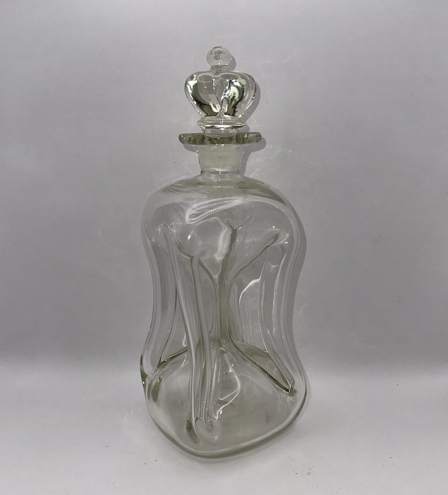 Vtg 1960s Holmegard Kluk Kluk Hand Blown Hourglass Shaped Decanter 10.5