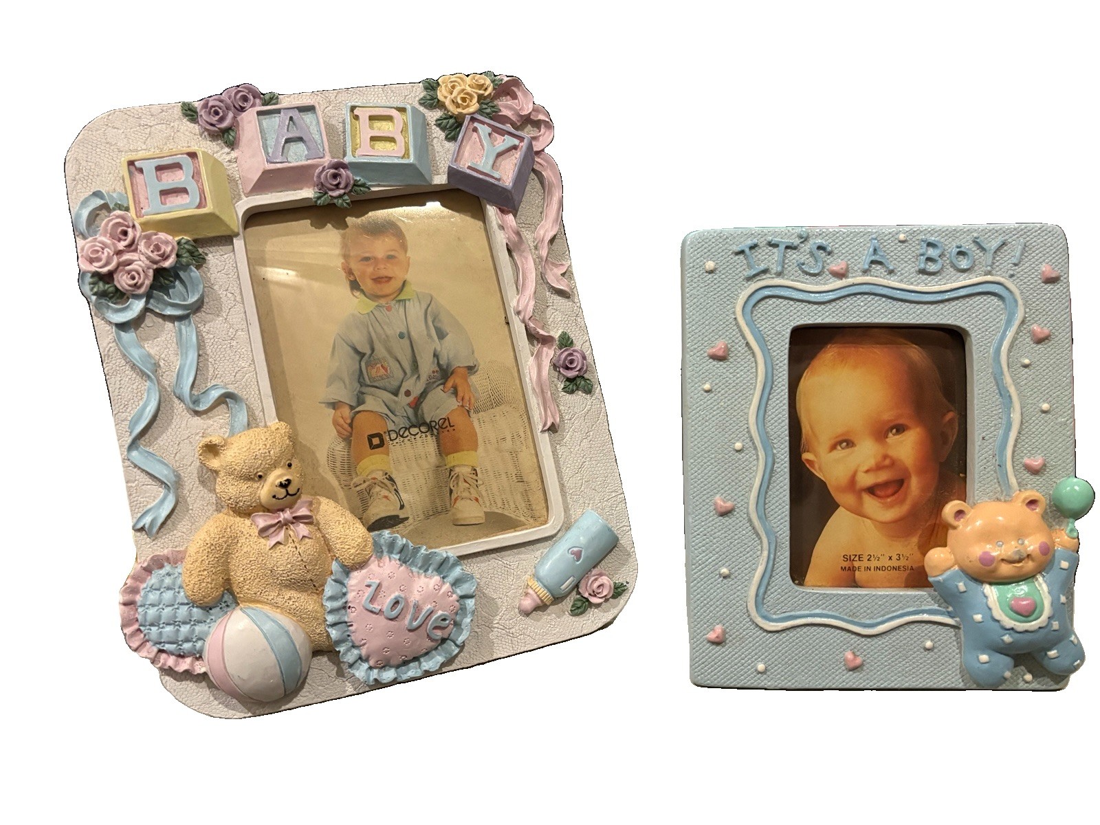 Vintage 90s Russ Baby Picture Frames Lot Of 2 Pastels Nursery