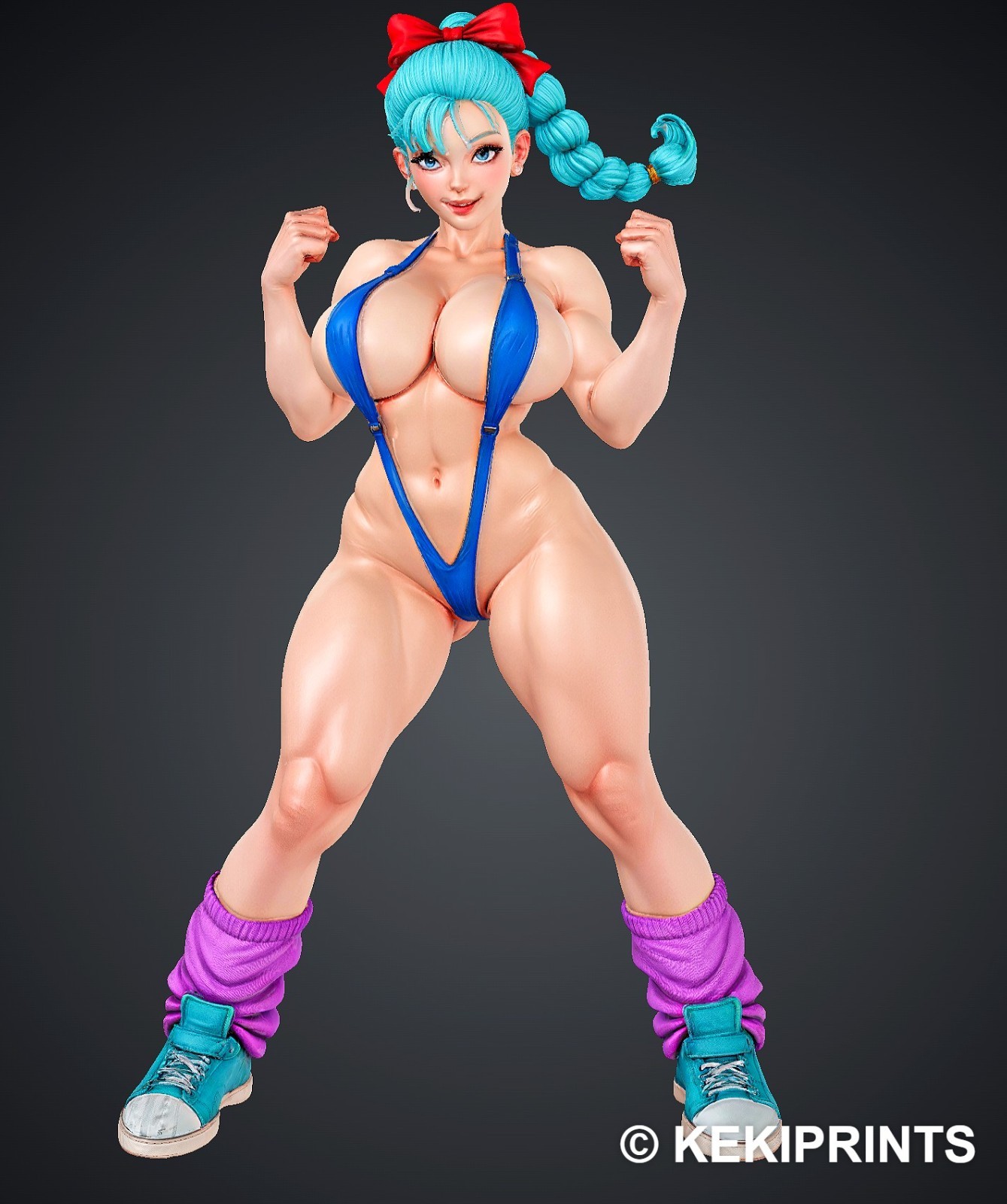 Bulma Sexy Adult Statue Blue Sling Leotard Fist Pose KEKIPRINTS 13