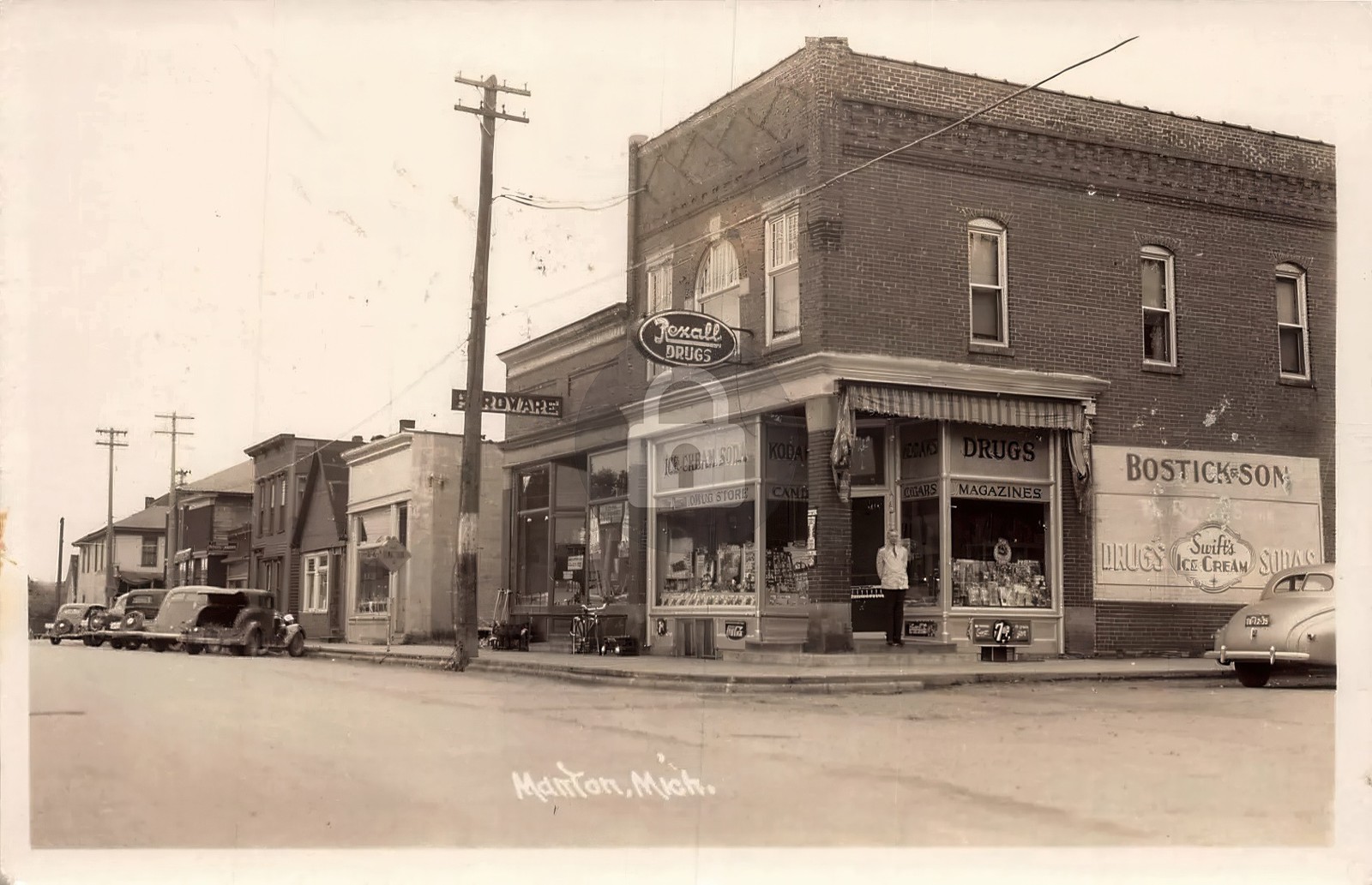 Manton MI Michigan Main Street View 1940s RPPC Photo Postcard COPY