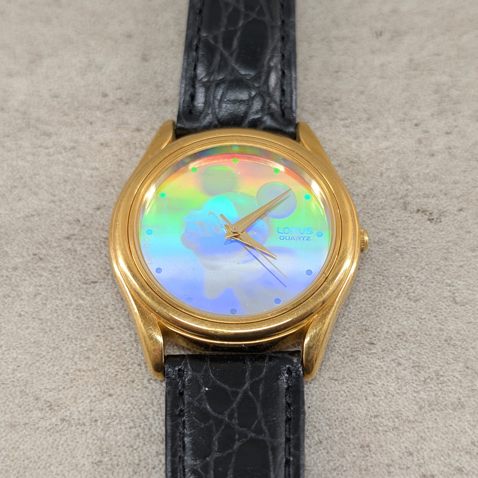 Vintage Lorus Disney Mickey Mouse Hologram Watch Gold Tone V501-6K10 New Battery