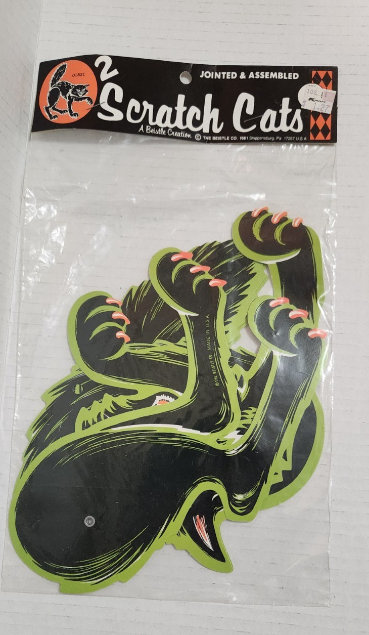 Vintage Halloween Diecut NOS 1981 Beistle Co. 2 Scratch Cats Jointed  Decoration