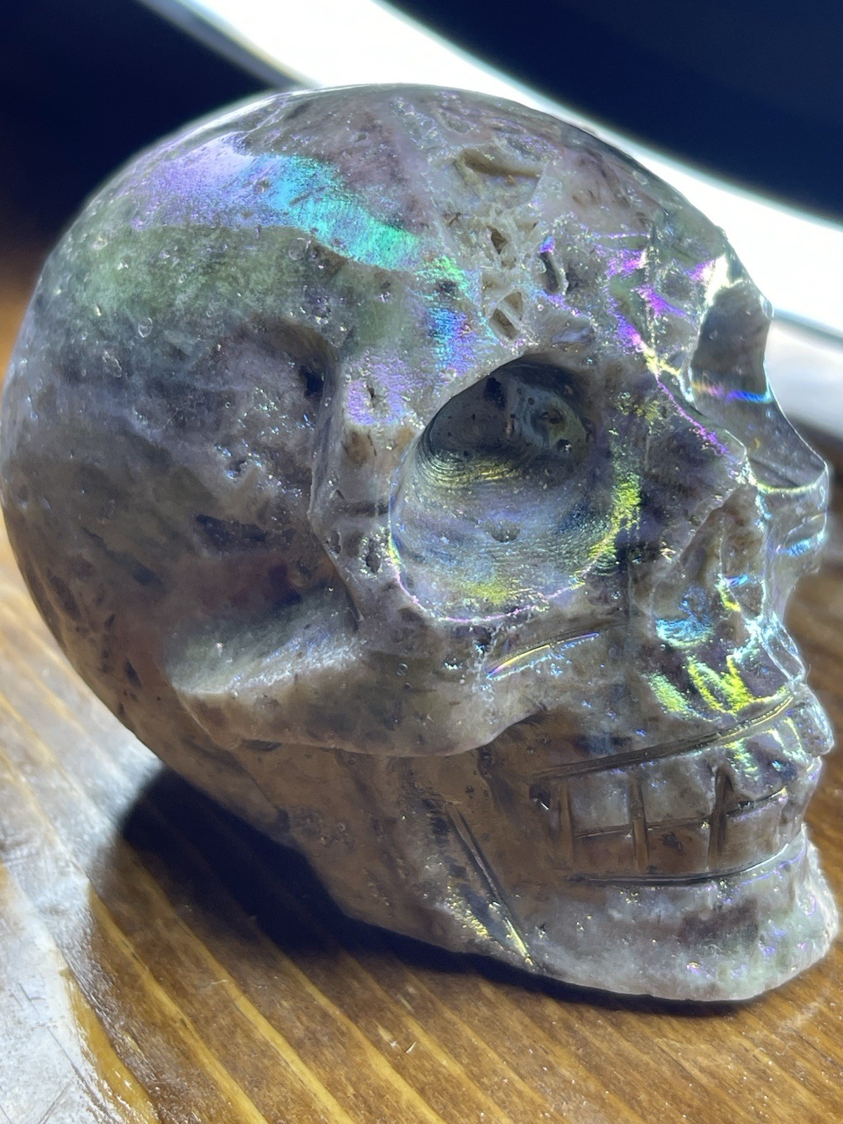 Aura Coated Sphalerite Skull Crystal Carving 