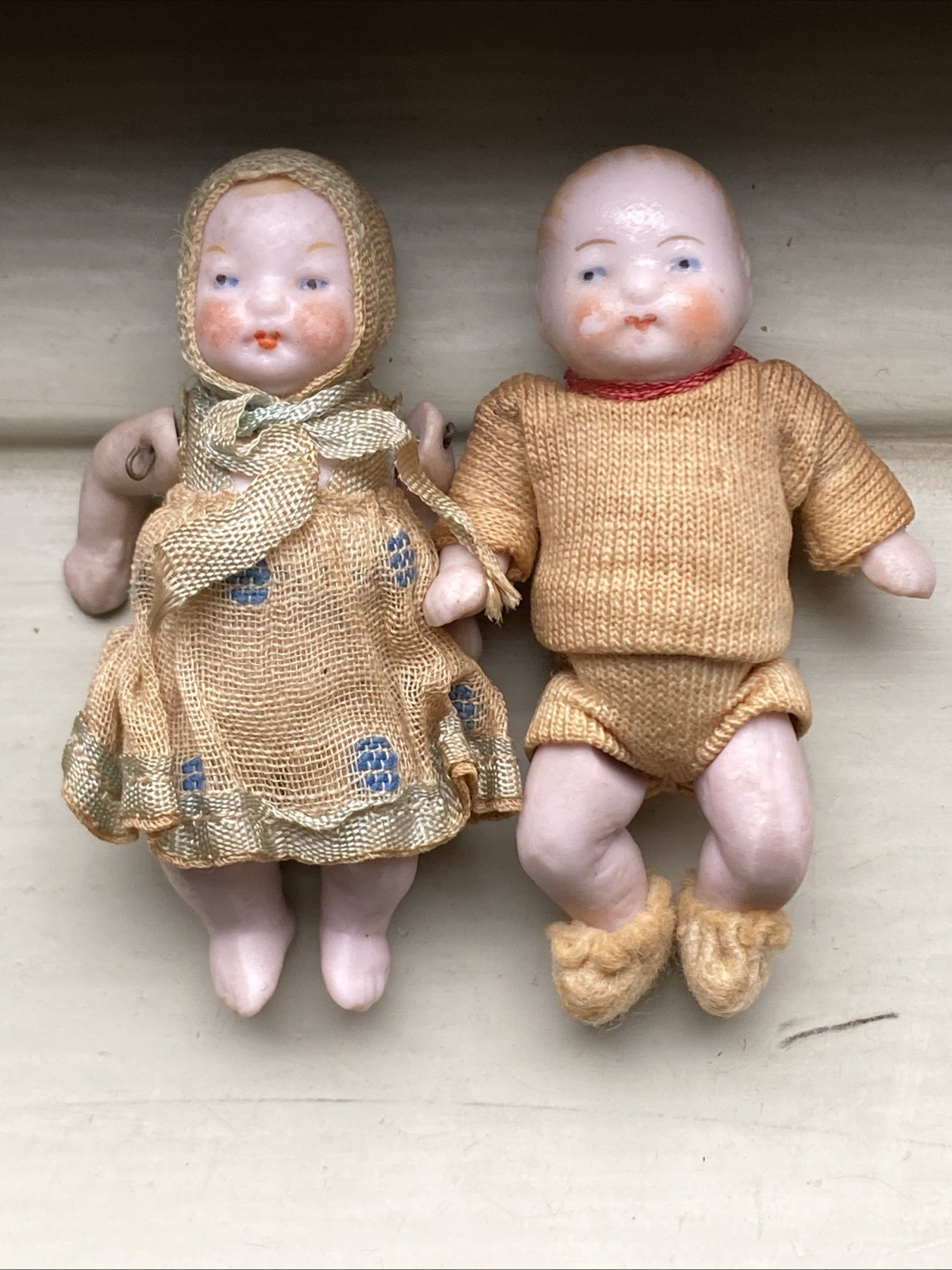 VTG Bisque Baby Figurines Girl Boy Twins Handmade Clothing Porcelain Germany?