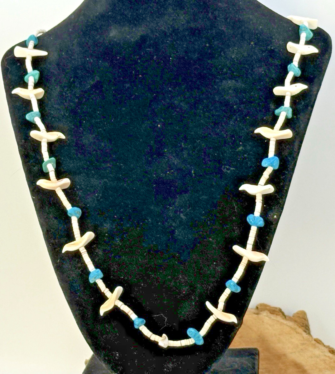 Vintage Native Zuni Heshi & Turquoise Bead & Bird Fetish Necklace --2751.25