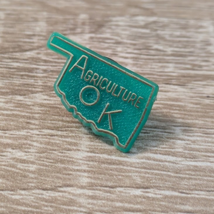 Agriculture OK Oklahoma State Shape Teal Green Gold Tone Vintage 1\