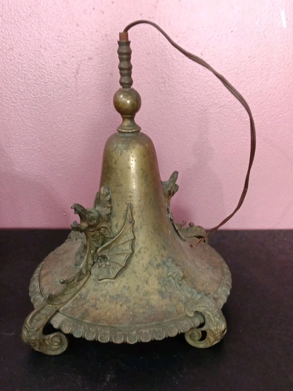 Rare  Art Nouveau Brass  Metal Bat Gargoyle Table Lamp  Base Patina  