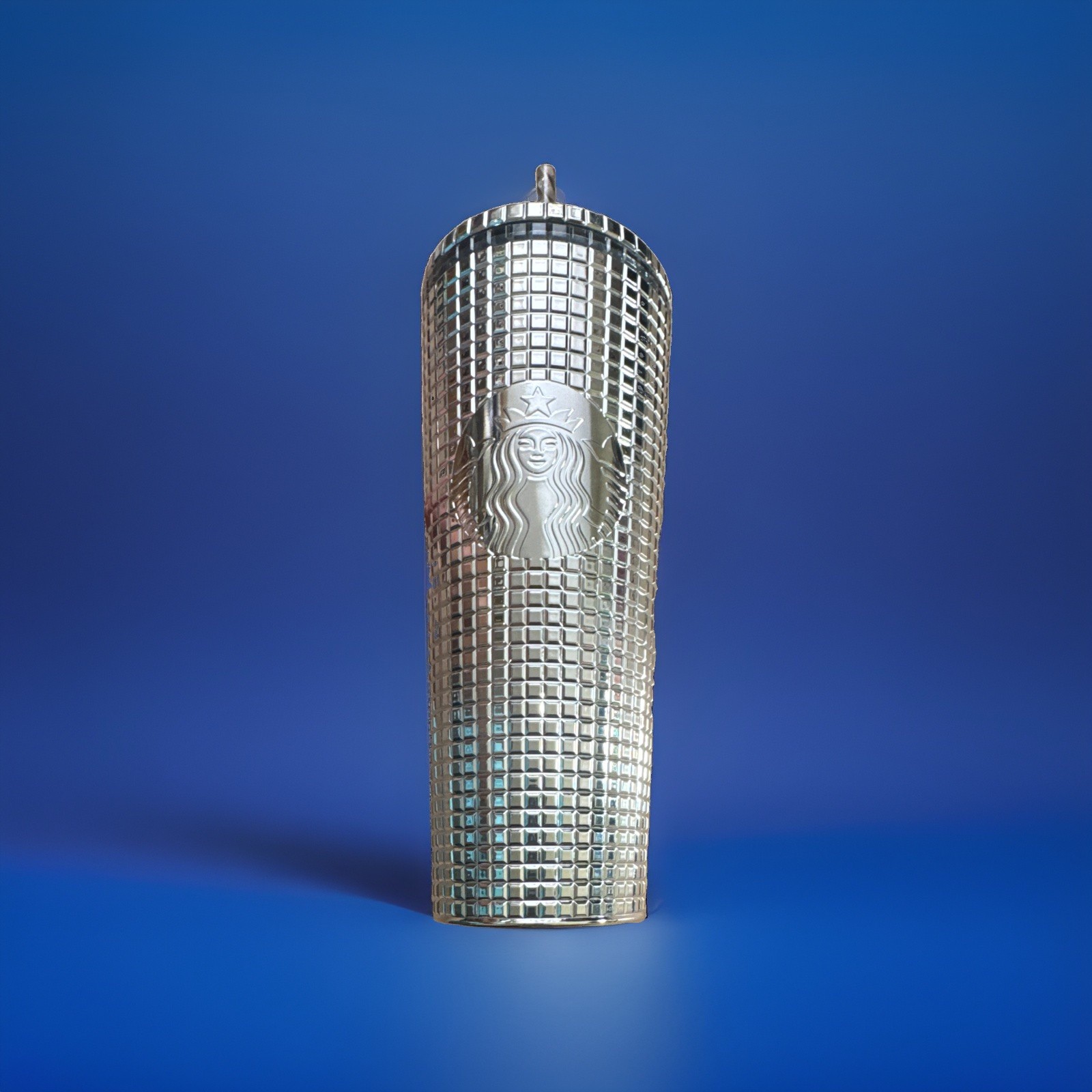 Starbucks Silver chrome grid disco  24 oz Venti Tumbler metallic bling 2023 cup
