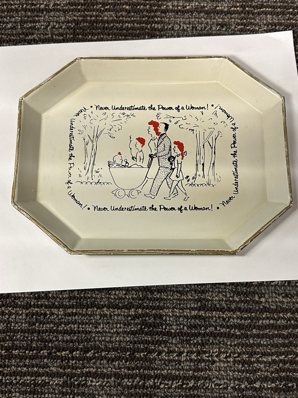 1940s- 1960s aluminum TRAY WOMEN'S LIB, WOMEN'S RIGHTS, TRAD WIFE, ERA, VINTAGE