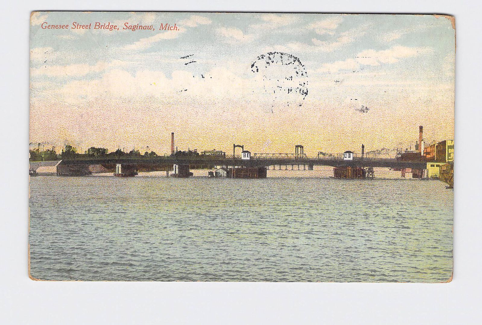 PPC Postcard MI Michigan Saginaw Genesee Street Bridge Over Water